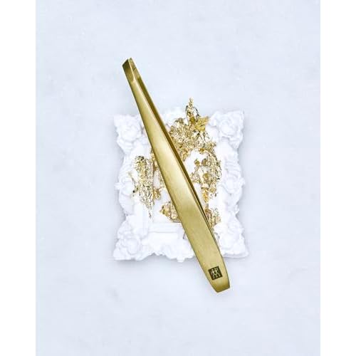 ZWILLING Tweezer Slanted (plucking eyebrows, removing splinters, hand finished, roughened tips, hypoallergenic), Premium, Gold, 3.5 inch