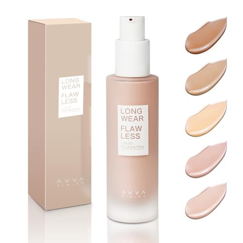 AVVA VISION Liquid Foundation Makeup Natural True Skin Tone Full Coverage Concealer Flawless Complexion Blendable Longwear, 101, 1 fl. oz.