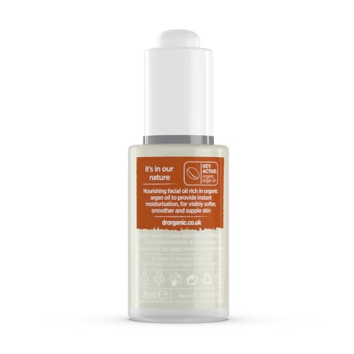 Dr. Organic Moroccan Argan Oil Facial Oil | Nourishing for Healthy Aging, Non-Greasy, Smoothes and Replenishes Skin, Natural, Vegan, Certified Organic, 30 mL / 1 fl oz