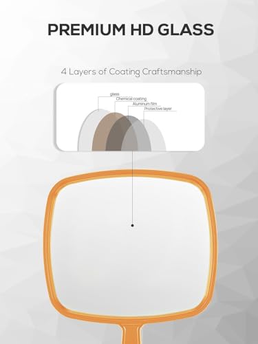 BEFUI 12.4x9 Inch Orange Handheld Shower Mirror Wide View Personal Grooming