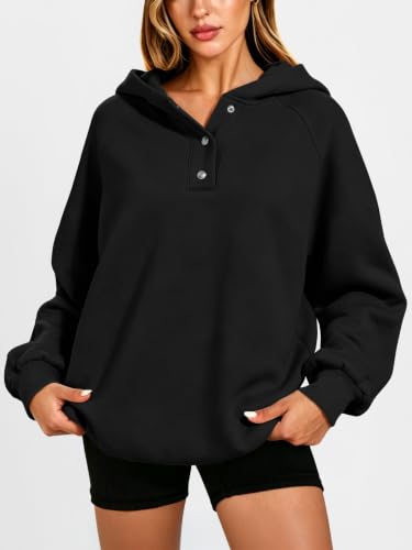 ANRABESS Women's Oversized V-Neck Hoodie Sweatshirt - Cozy Fleece