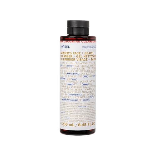 KORRES Athenian Grooming Cleansing Gel for Face & Beard, Deep Cleanser with Achillea Millefolium Extract & Salicylic Acid, Removes Oil & Dirt, Vegan, Silicone & Paraben Free, Matte Finish, 8.45 Fl Oz