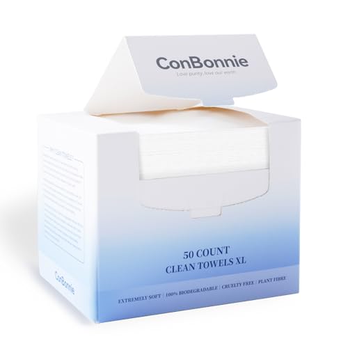 Clean Face Towels XL, 10"¡¿12" Biobased Facial Towels, Disposable Face Towelette, Makeup Remover Dry Wipes, Extra Thick and Soft for Skin Care, Clean Skin, 50 Count (1 Pack)