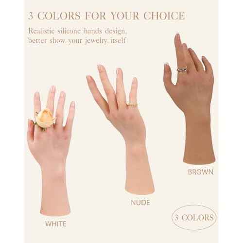 KUMIHO Realistic Silicone Female Hand Model Fake Hand for Jewelry Display Tattoo Training Practice Art Sketch with Nails, Left Hand - with Skeleton, White