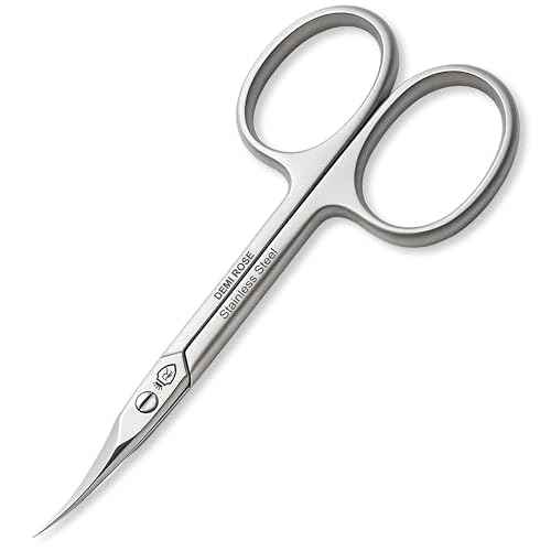Cuticle Scissors Extra Fine Curved - Pointed Tip Professional Manicure Scissors for Cuticles, Nails, Eyelash, Nose Hair, Beard, Mustache - Nail Scissors with Rubber Inserts