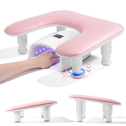 Quaferen 2nd Gen Pink Height-Adjustable U-Shaped Nail Arm Rest for Tech