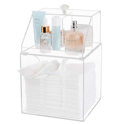 Anyoifax Disposable Facial Towels Storage Compatible with Clean Skin Club Clean Towel XL Double Layer Acrylic Box Cotton Pads Container Qtip Bin Face Towelettes Holder for Bathroom Counter, Clear