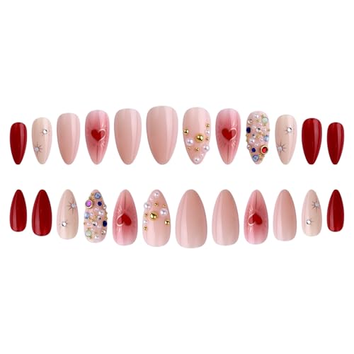 Press On Nails with Pearls & Hearts - 24 Pc Fake Nails Kit
