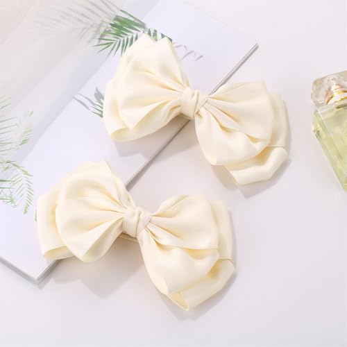 ZOLYCO Large Big 6 Inch Hair Bows for Girls Thick Ribbon Boutique Alligator Clips Hair Accessories for Baby Girls Toddlers Kids Teens 2 PCS (Beige)