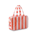 Travel Toiletry Bag for Women, Waterproof Clear Coated Portable Stripe Makeup Cosmetic Bag with Compartment, Travel Organizer for Shampoo, Conditioner, Brushes Set,Cosmetic Accessories(Pink-Orange)