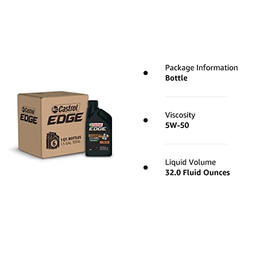 Castrol Edge 5W-50 Advanced Full Synthetic Motor Oil, 1 Quart, Pack of 6