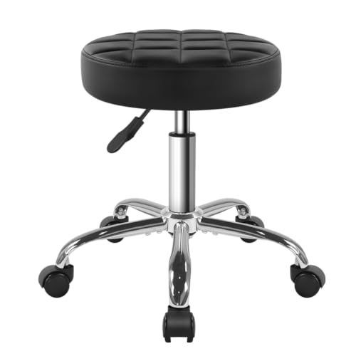 Black Swivel Stool with Wheels - Height Adjustable (18.9"-24.8")