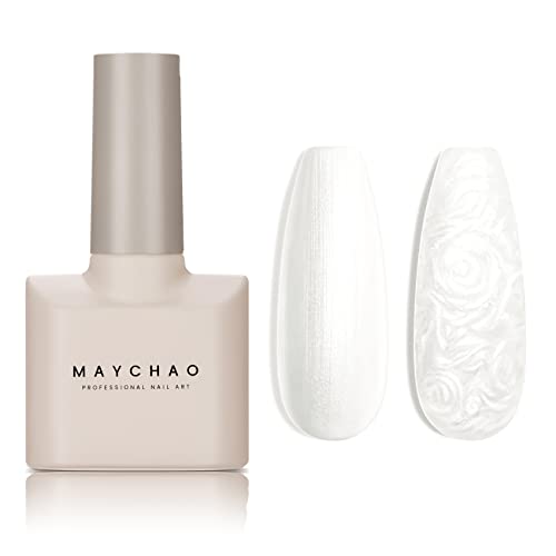 MAYCHAO 15ML Pearl Gel Nail Polish 1Pc Pearlescent Shell White Nail Polish Soak Off Shimmer Mermaid Gel Polish for Nail Art Manicure Salon DIY at Home, 0.5 OZ