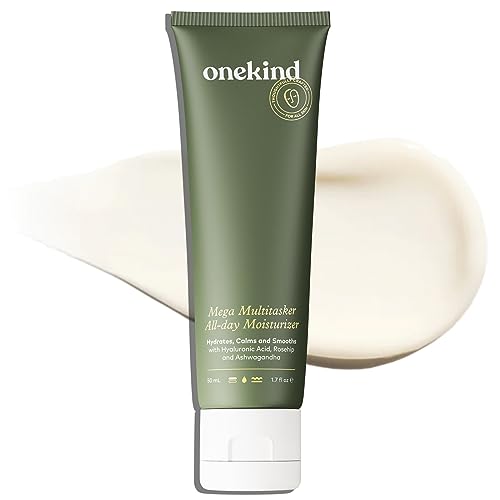 Onekind Mega Multitasker All-Day Moisturizer, Hydrating Face Cream with Hyaluronic Acid and Glycerin, Fragrance-Free Anti-Aging Moisturizer for Sensitive & Mature Skin, Clean Skincare, 1.7 oz