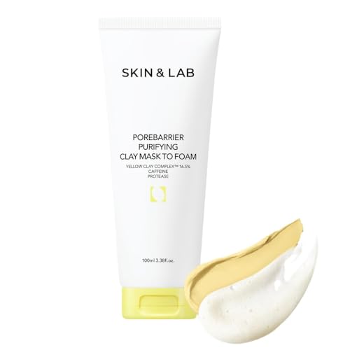 [SKIN&LAB] Porebarrier Purifying Clay Mask to Foam | Yellow Clay and Caffeine | Remove Sebum and Impurities | Cleansing | 3.38 fl. oz.