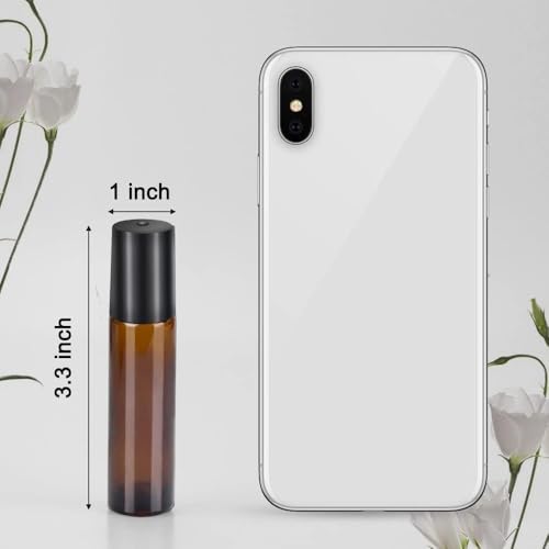 Amber Glass Roller Bottles for Essential Oils - 4 Pack, 10ml, UV Protection, Sungwoo