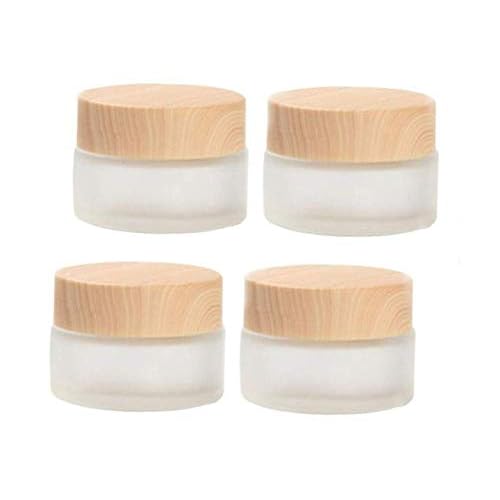 8 Pack 50 Gram/50 ml Round Empty Jars Frosted Glass Bottle Cosmetic Cream Jar Wood Grain Lid Cosmetic Container Glass Cream Box Refillable Lotion Cream Pot Jars for Makeup Lip Balm Eyeshadow