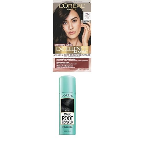 L’Oréal Paris Excellence Universal Nudes Permanent Hair Color Kit with Gray Cover Up, Soft Black 2N