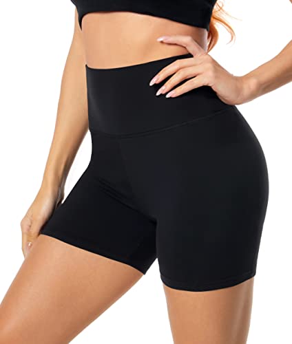 FULLSOFT 3 Pack High Waisted Biker Shorts for Women – 5" Black Workout Yoga Athletic Spandex Soft Shorts for Gym Running (Black,Black,Black,Large-X-Large)