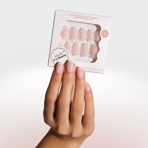Celebritips Press On Nails - Extra Short Almond, Bare Milk, 32 Nails Kit