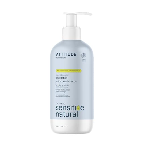 ATTITUDE Body Lotion for Sensitive Skin with Oat, EWG Verified, Dermatologically Tested, Vegan, Extra Gentle, Unscented, 8 Fl Oz