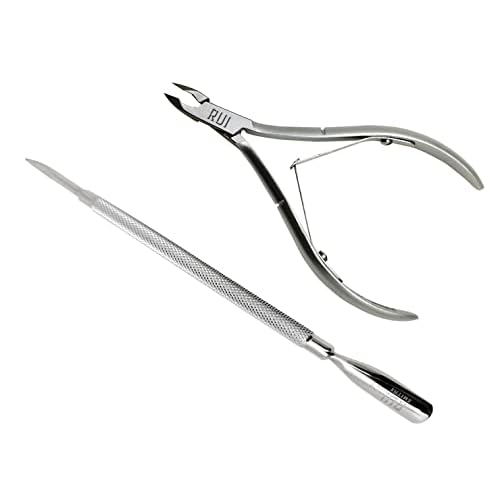 Rui Smiths Professional Cuticle Nippers | Precision Surgical-Grade Stainless Steel Cuticle Trimmer, Double Spring, 4mm Jaw (Quarter Jaw) and Stainless Steel Metal Pusher Style 106