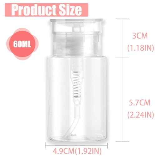 3 Pack Push Down Pump Dispenser with 6 Labels, Empty Push Top Bottles for Nail Polish, Makeup Remover, Micellar Water, Essence, Dish & Facial Toner, 2oz/60ml