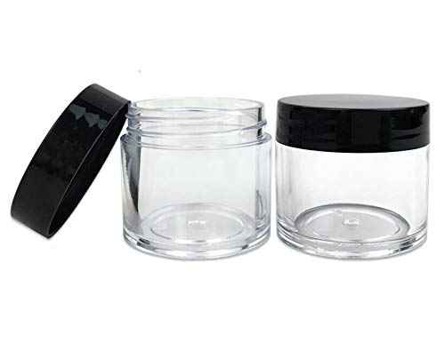 30g 30ml/1oz Refillable Black and White Plastic Screw Cap Lid with Clear Base Empty Cosmetic Jars for Nail Powder Bottles Eye Shadow Container Lot Powder Storage Container (Pack of 10) (Black Lid)