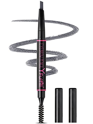 Grey Eyebrow Pencil Waterproof, Dual-Tip Brow Pen with Spoolie