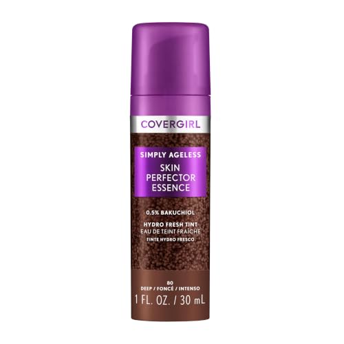 Covergirl Simply Ageless Skin Perfector Essence Foundation, 80 Deep - Vegan Tinted Makeup with Radiant Finish