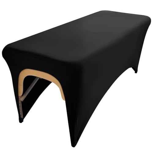 Black Lash Bed Cover Massage Table Cover Protector with Cut-Out for Leg Room, Stretch Rectangular Table Cover for 6FT Eyelash Extension Bed/Spa Bed/Message Bed(Strong Elasticity)