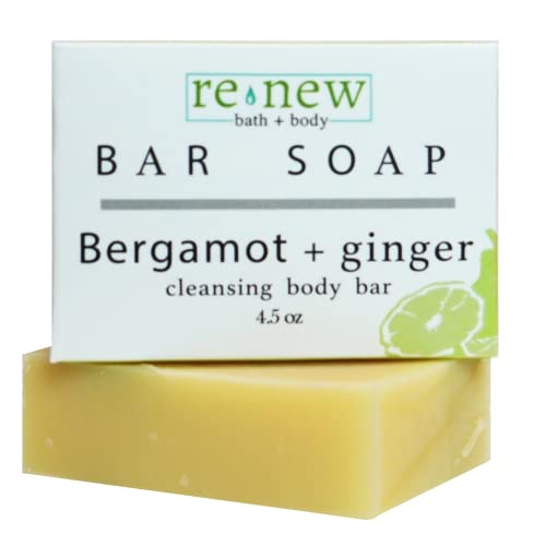 renew bath + body Natural Bar Soap, Bergamot & Ginger, Handmade in the USA by Cold Process with a Moisturizing Oil Blend Infused with Shea Butter - 3 Pack, 4.5 ounce bars