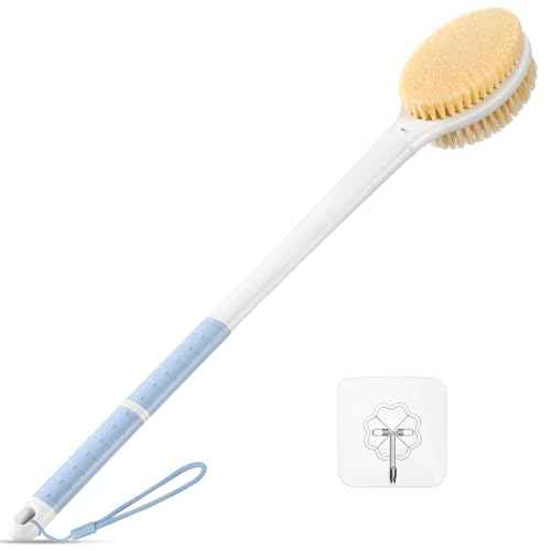 Back Scrubber Body Shower Brush: 20.5¡®¡¯ Extra Long Anti Slip Handle Bath Brush with Stiff and Soft Bristles - Showering Exfoliator Wet or Dry Brushing for Women, Men, Elderly (Blue)