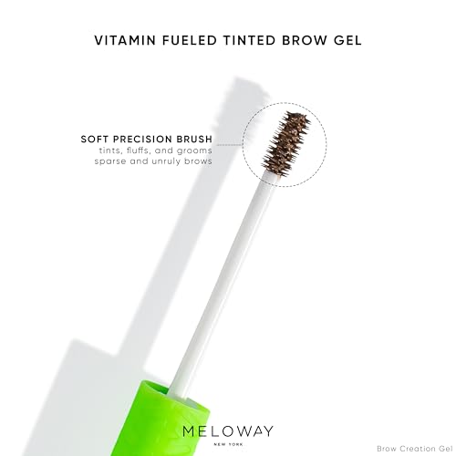 MELOWAY Brow Creation Gel - Tinted Fiber Gel for Thicker, Fluffier Brows - Patented Brush - Vitamin-Enriched Formula - Vegan, Cruelty-Free, Clean - Made in USA - Licorice Tease (Black) - 6.0ml