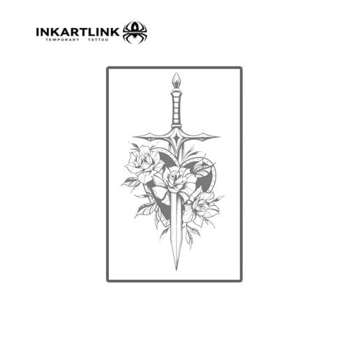 INKARTLINK Large Rose Sword Temporary Tattoos - Waterproof