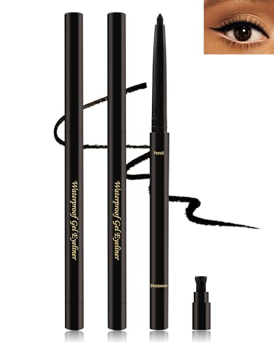 Waterproof Gel Eyeliner Pencil for Sensitive Eyes, 24H Smudge-Proof, 2Pcs
