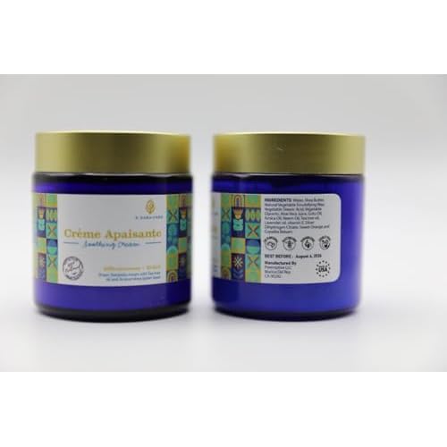 ? Cr?me Apaisante- Molluscum Support Cream | 100% Natural Soothing Comfort Cream Molluscum - Premium | Gotu Kola, Tea Tree, Arnica, Shea Butter | for Kids & Adults | 4oz Blue Glass Jar.
