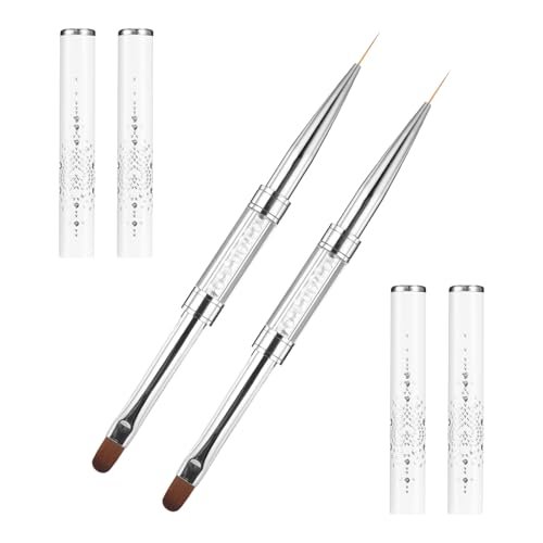 Double-Ended Builder Gel & Fine Liner Nail Art Brushes - 2 Pcs White