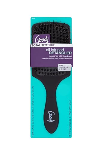 Goody Total Texture Mongongo Oil Brush - Oil Infused Detangler Adds Luster and Shine and Protects Hair - Pain-Free Hair Accessories for Women and Girls - Durable for Everyday Use - Black