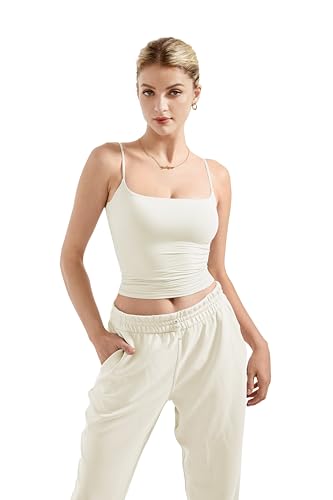 SUUKSESS Women Summer Y2K Going Out Crop Tops Sexy Square Neck Tank Top Casual Sleeveless Basic Camisole Shirts (White, XS)