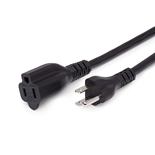 Amazon Basics Power Extension Cord, 3 Feet, 13 Amps, 125V, Black - Pack of 2