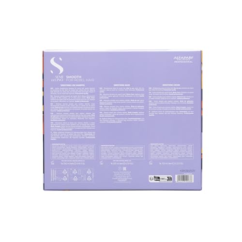 Alfaparf Milano Semi di Lino Smooth Gift Set for Rebel and Frizzy Hair - Sulfate Free Shampoo, Hair Mask and Smoothing Cream - Anti Frizz Control