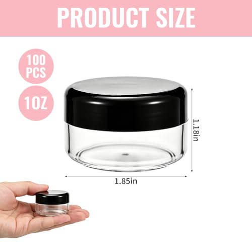 1 Oz Plastic Jars with Lids - 100 Pack Clear Cosmetic Containers