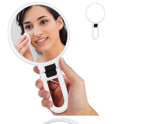 Stianiiie White Handheld Travel Mirror with 5X Magnification & Adjustable Handle