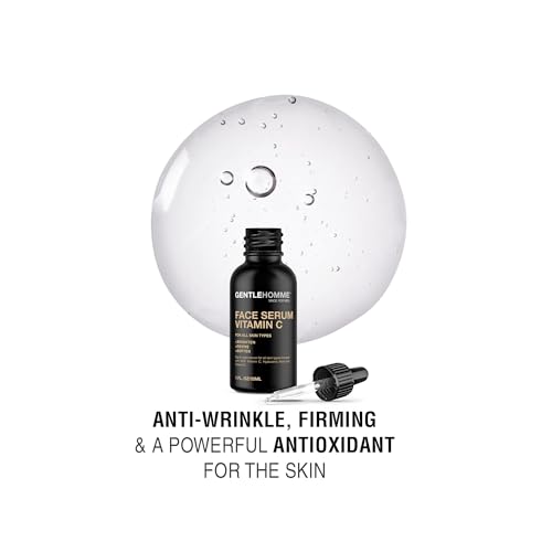 Gentlehomme - Vitamin C Face Serum - Men¡¯s Facial Serum - With 20% Vitamin C, Hyaluronic Acid & Vitamin E - Helps Brighten, Revive & Soften Skin - Day & Night Serum - All Skin Types - Vegan - 1oz