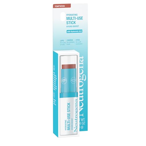 Neutrogena Hydro Boost Hydrating Multi-Use Makeup Stick with Hyaluronic Acid, Gentle Multi-Use Colored Makeup Balm to Brighten Lips, Cheeks & Eyes, Non-Comedogenic, Temptation, 0.26 oz