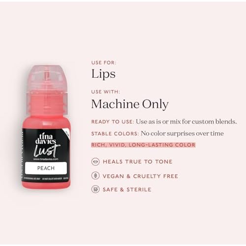 Tina Davies Professional Envy & Lust Lip Pigments - Permanent Lip Makeup - Colors Heal True to Tone - High Retention - Lust Peach, 1/2oz/15ml Bottle