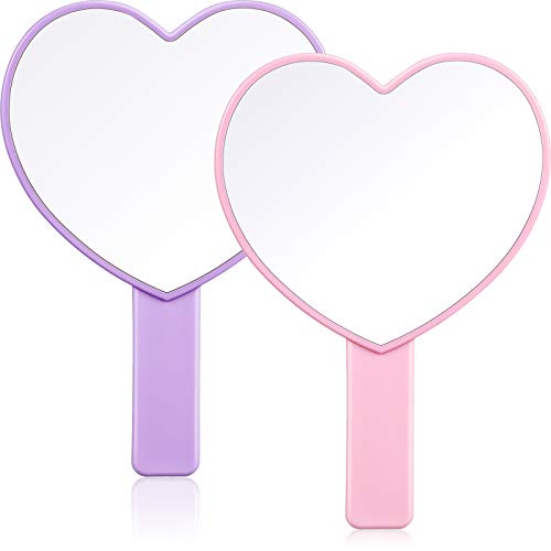 Heart Shaped Handheld Makeup Mirror 2-Pack, Pink & Purple