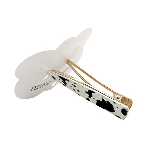 Kathaya Western Hair Barrettes for Women, Cow Print French Barrettes for Fine Thin Thick Hair, Wide Curved Hair Clips for Girls, Rectangular Automatic Hair Pins Fashion Hair Accessories for Cowgirl (U shape, Black)