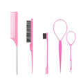 5-Piece Pink Hair Comb Set for Kids - Smoothing & Teasing Brushes